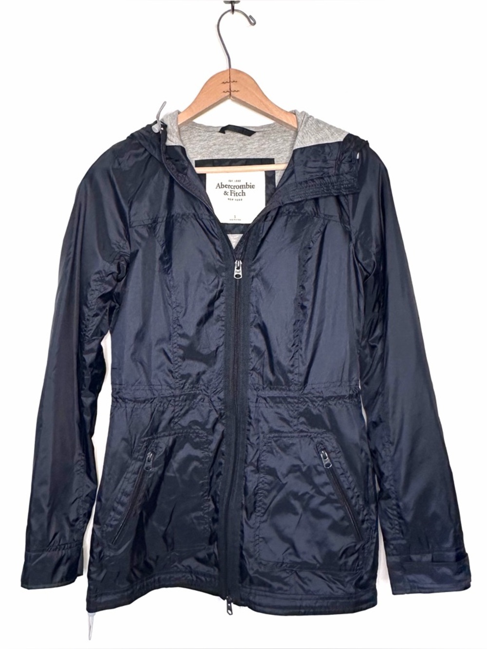 Abercrombie Blue Front Zip lightweight Rain Jacket Hooded Size Small